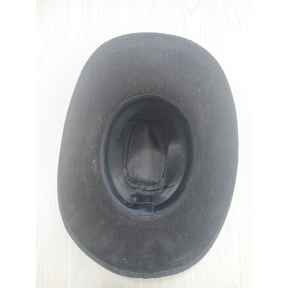 Vintage Yamaha Black Corduroy Cowboy Hat Feather Band- Size Small
